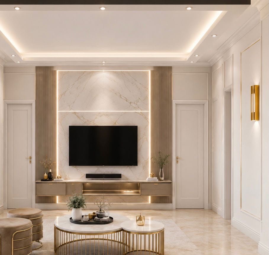 3D render of Living and TV setup